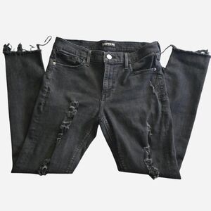 Express Black Distressed Skinny Jeans